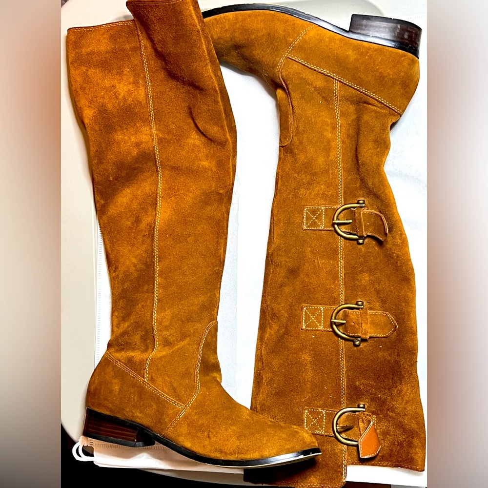 Knee high chocolate brown faux suede boots women’s size 8.5